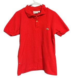 Lacoste Bright Red Cotton Polo with Crocodile Emblem